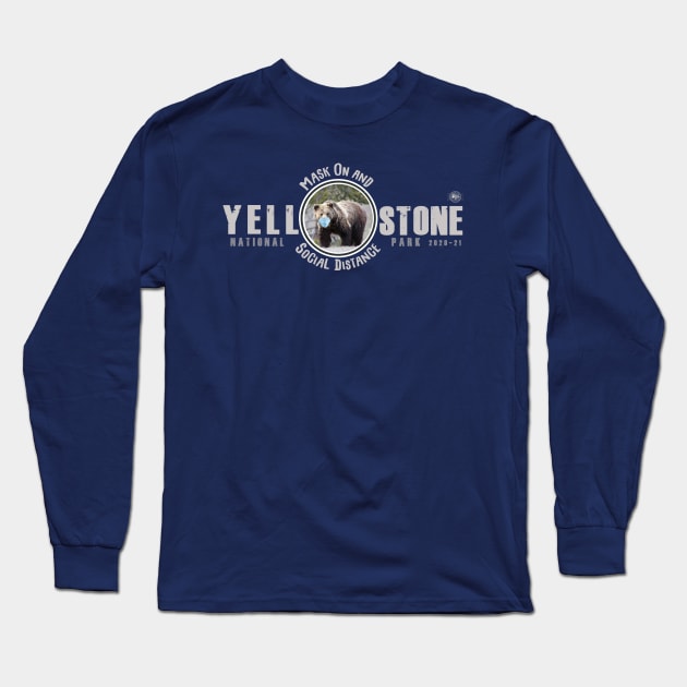 Yellowstone Grizzly Bear Mask On & Social Distance - dark Long Sleeve T-Shirt by Smyrna Buffalo